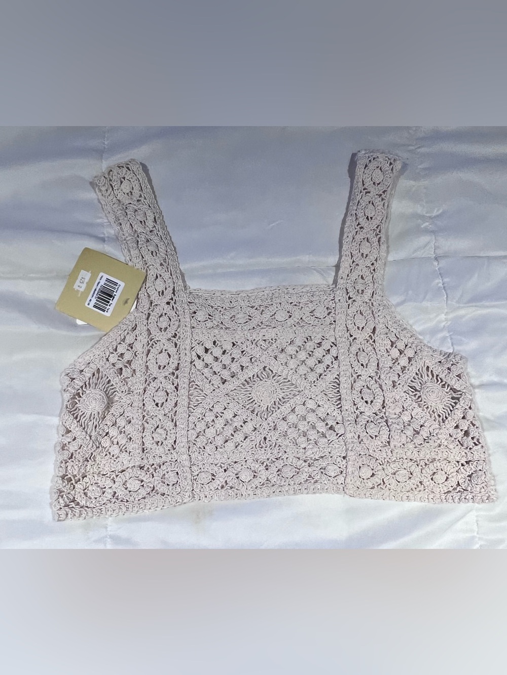 Crochet Cropped Tank Top in Light Beige